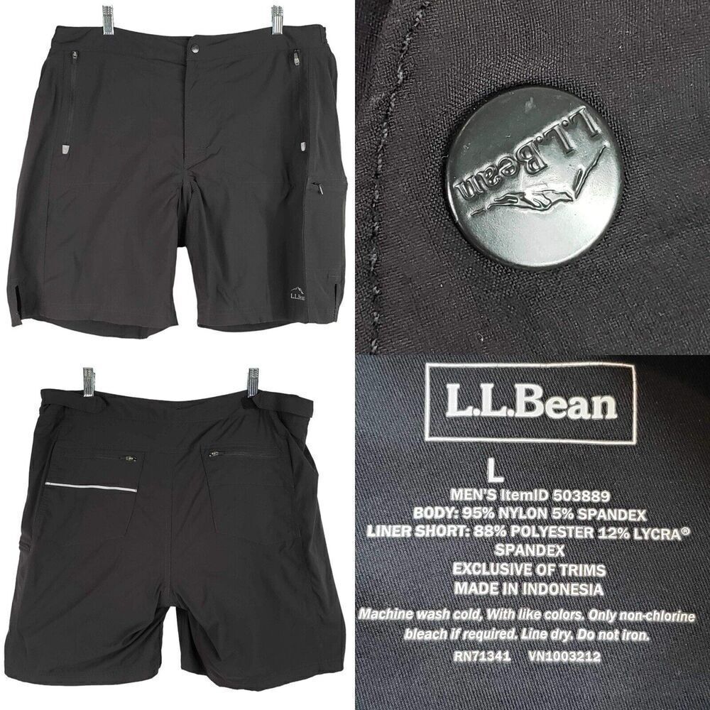 L.L. Bean Shorts Padded Bike Men's Size Large L Black Outdoor Lined Flat Front